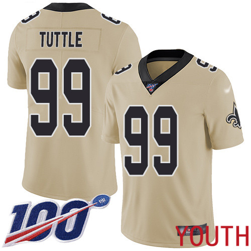 New Orleans Saints Limited Gold Youth Shy Tuttle Jersey NFL Football #99 100th Season Inverted Legend Jersey